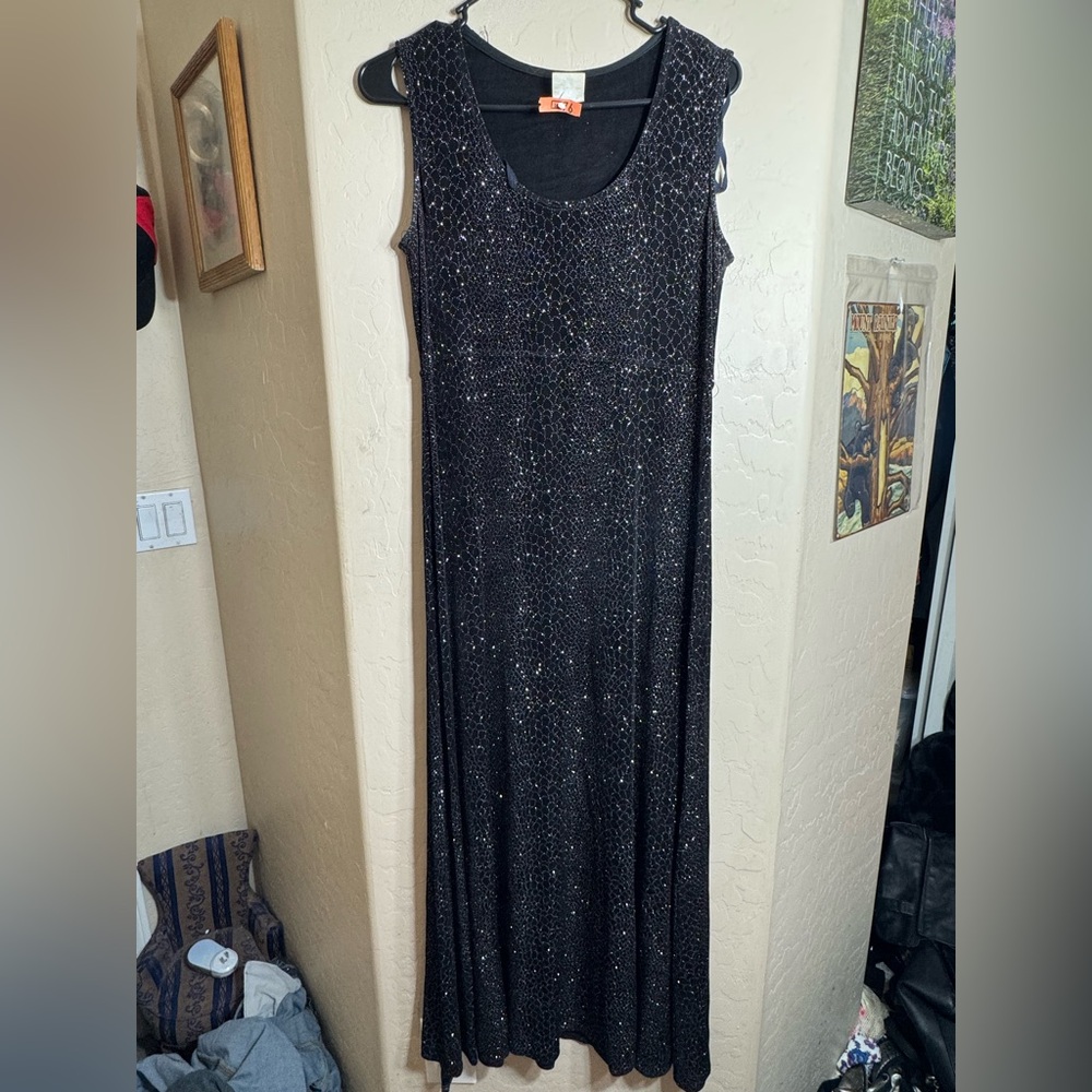 Jessica Howard Black Silver Sparkle Sleeveless Maxi Dress Size 10 Formal Evening